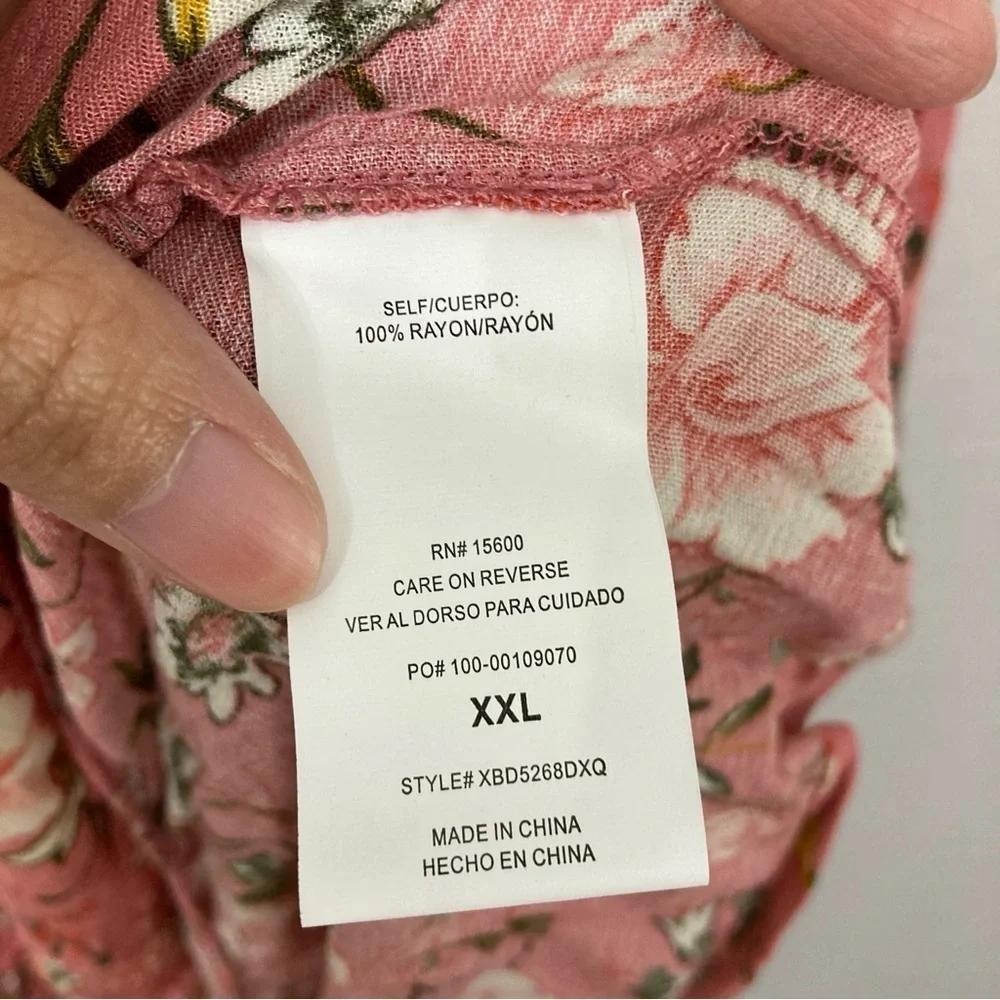 New Sangria‎ Mauve Pink Floral Ruffle High Low Maxi Dress size XXL